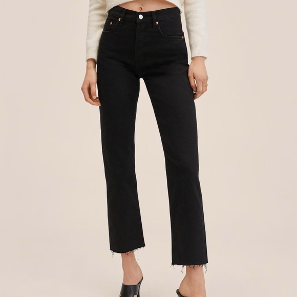 NWT Mango Black High Waist Straight Jeans - Picture 1 of 4